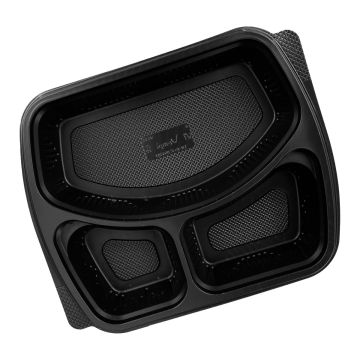 V 414 Lunch container 890ml, 50 pcs, tripartite (c/8), black, PP