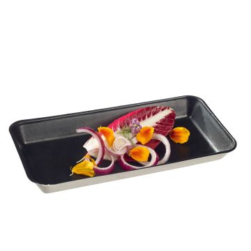 Kanopee tray made of sugar cane black 20x10cm, pkg. 50pcs. black PLA, biodegradable SUSHI (k/4)