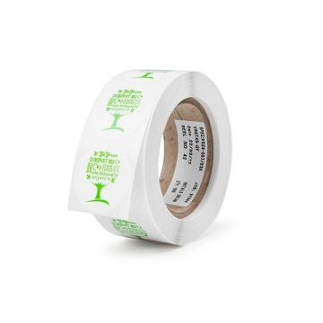 Green Tree runda etiketter vit VEGWARE fi.45mm rulle. 1000 etiketter