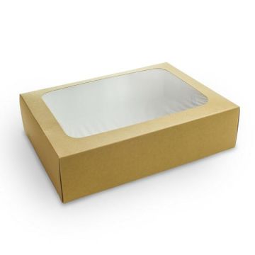 Kraft sandwich box, window PLA, 50pcs, 310x225x82mm, biodegradable