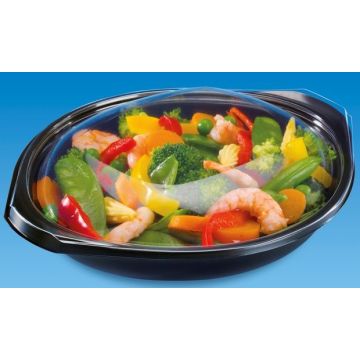 Lunch container WOK type PP 750ml black bottom + transparent lid, set 25 pieces